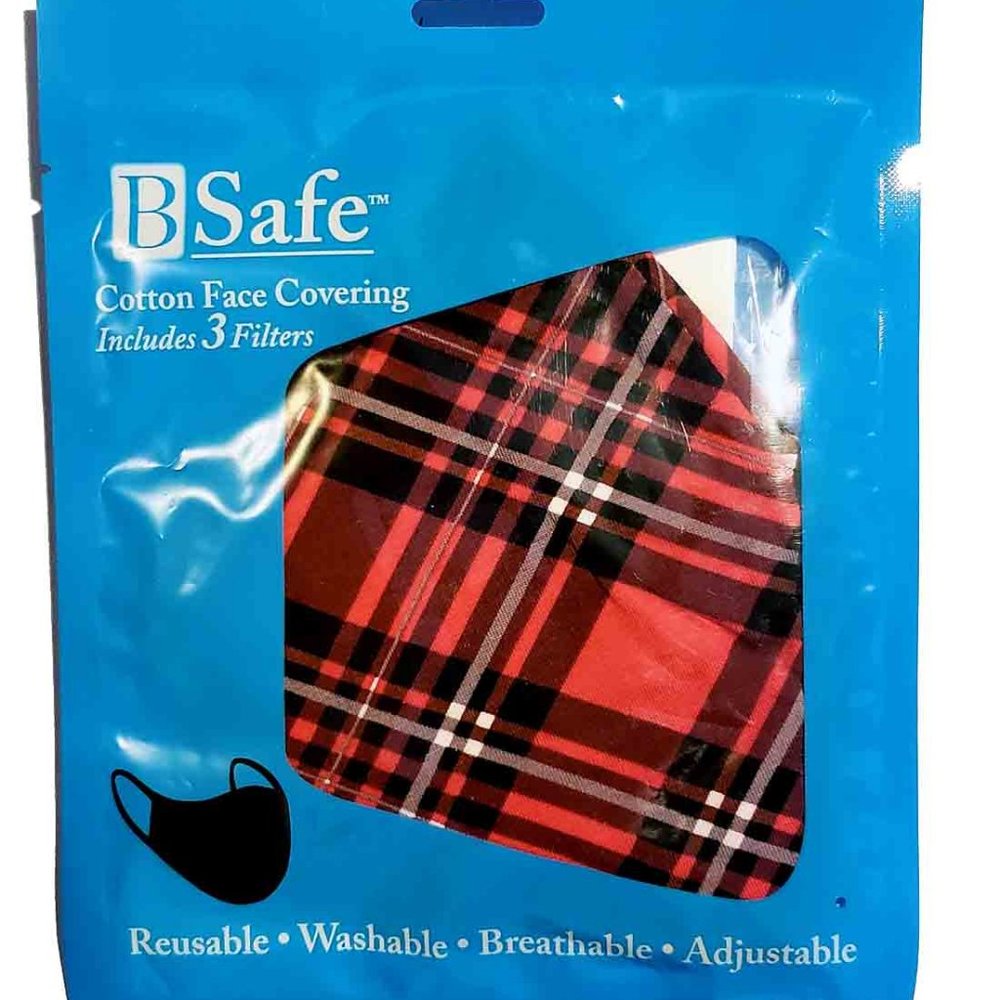 BSafe Facial Mask Red Plaid With 3 Filters